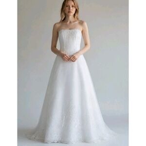 DaVinci Wedding Dress 10 White Silver Embroidery Beads Strapless/Train #8029 NWT